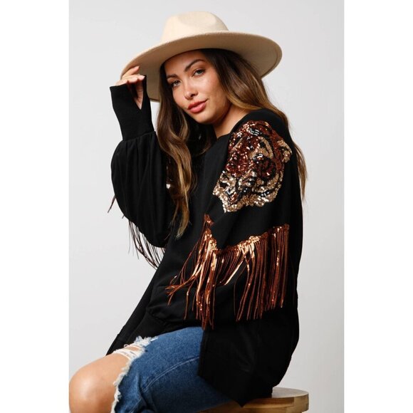 Sequin and Fringe Tiger Sweatshirt - Picture 6 of 6